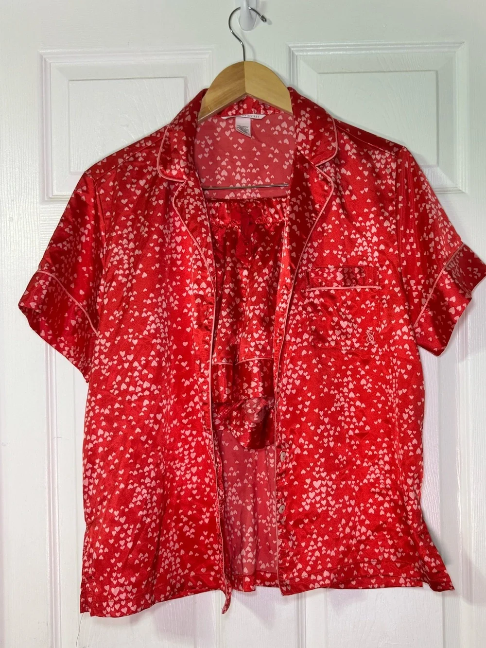 Victoria's Secret Satin Heart Print Shortie PJ Set - Small